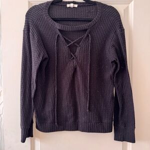 LNA Black Lace Up Sweater